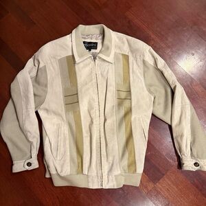 Vintage Maxini Men's Cream Leather Suede Bomber Jacket - L